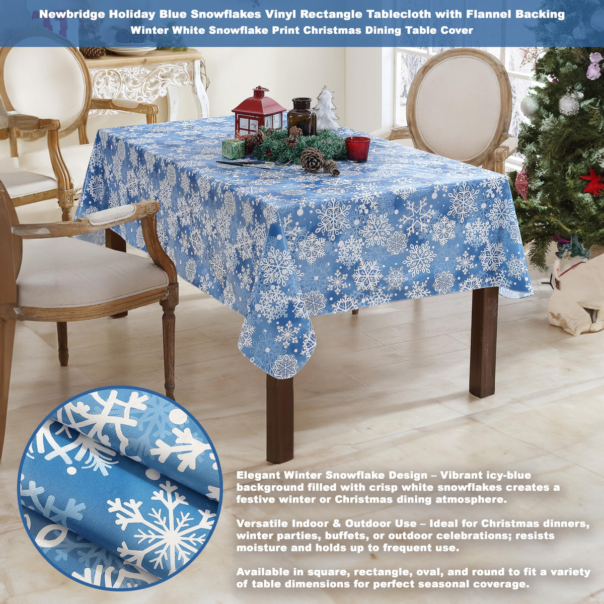 Christmas Blue Snowflakes 52 x 70 Inch Rectangle Vinyl Tablecloth