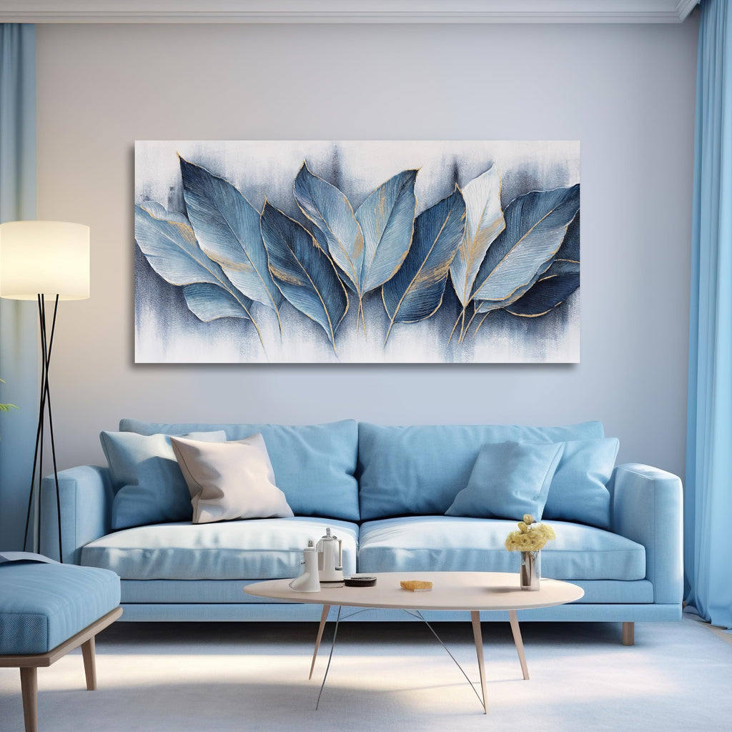 Framed Art Wall Decorations Blue Leaves Canvas Wall Art Abstract Art Modern Artwork Bedroom Dining Room Home Office