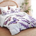 Purple Lavender Queen Comforter Set, Butterfly Bedding Set Soft Victorian Style Flowers Print - 3 Pieces Fluffy