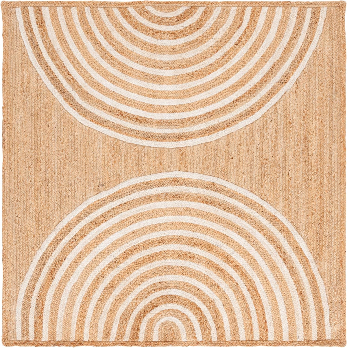 Natural Fiber Collection Area Rug - 6' Square, Natural & Ivory, Rustic Farmhouse Style, Handmade Jute, Ideal for the
