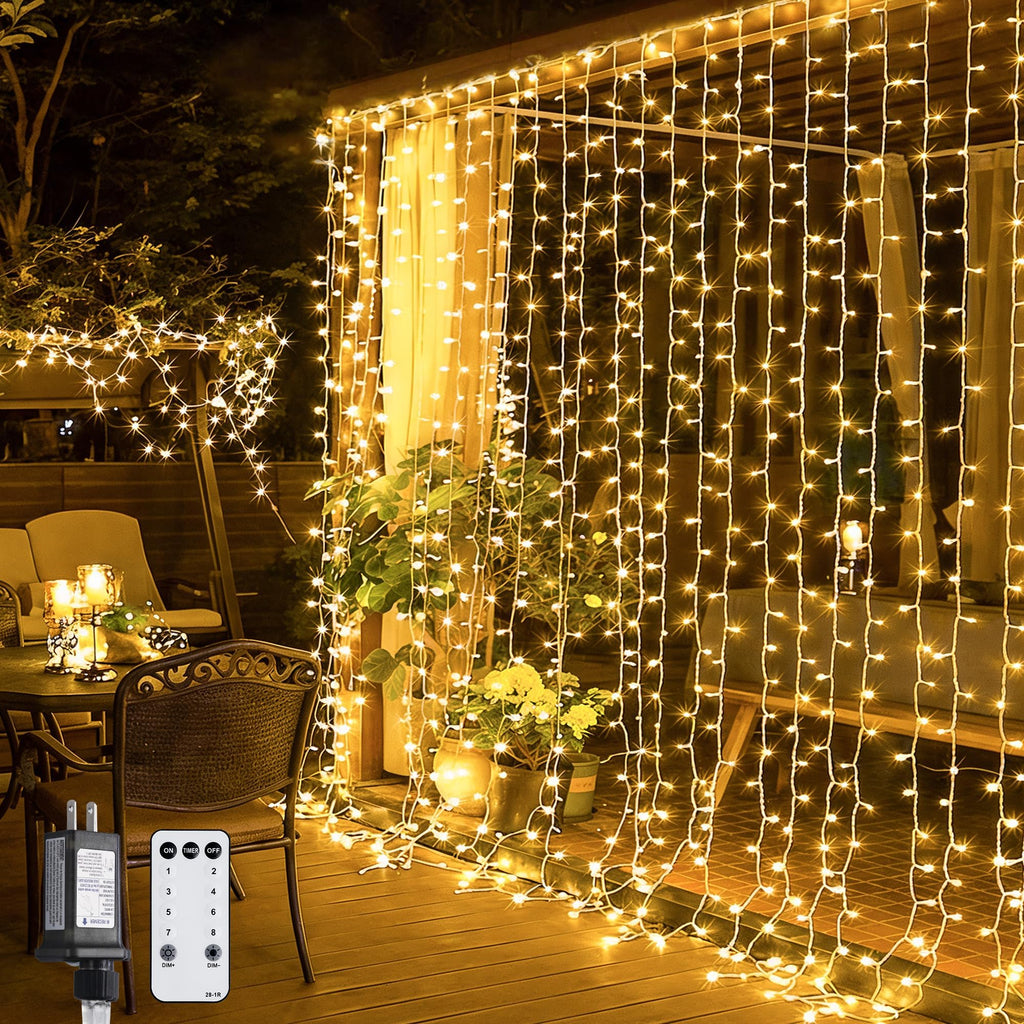 300 LED Remote Control Curtain Lights, Plug in Fairy Curtain Lights Outdoor, Window Wall Hanging String Lights Indoor