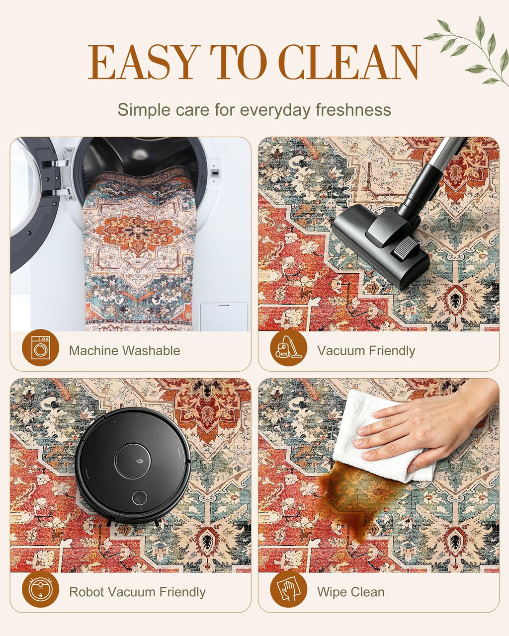 2x4 Washable Accent Rug Non Slip Carpet Kitchen Bedside