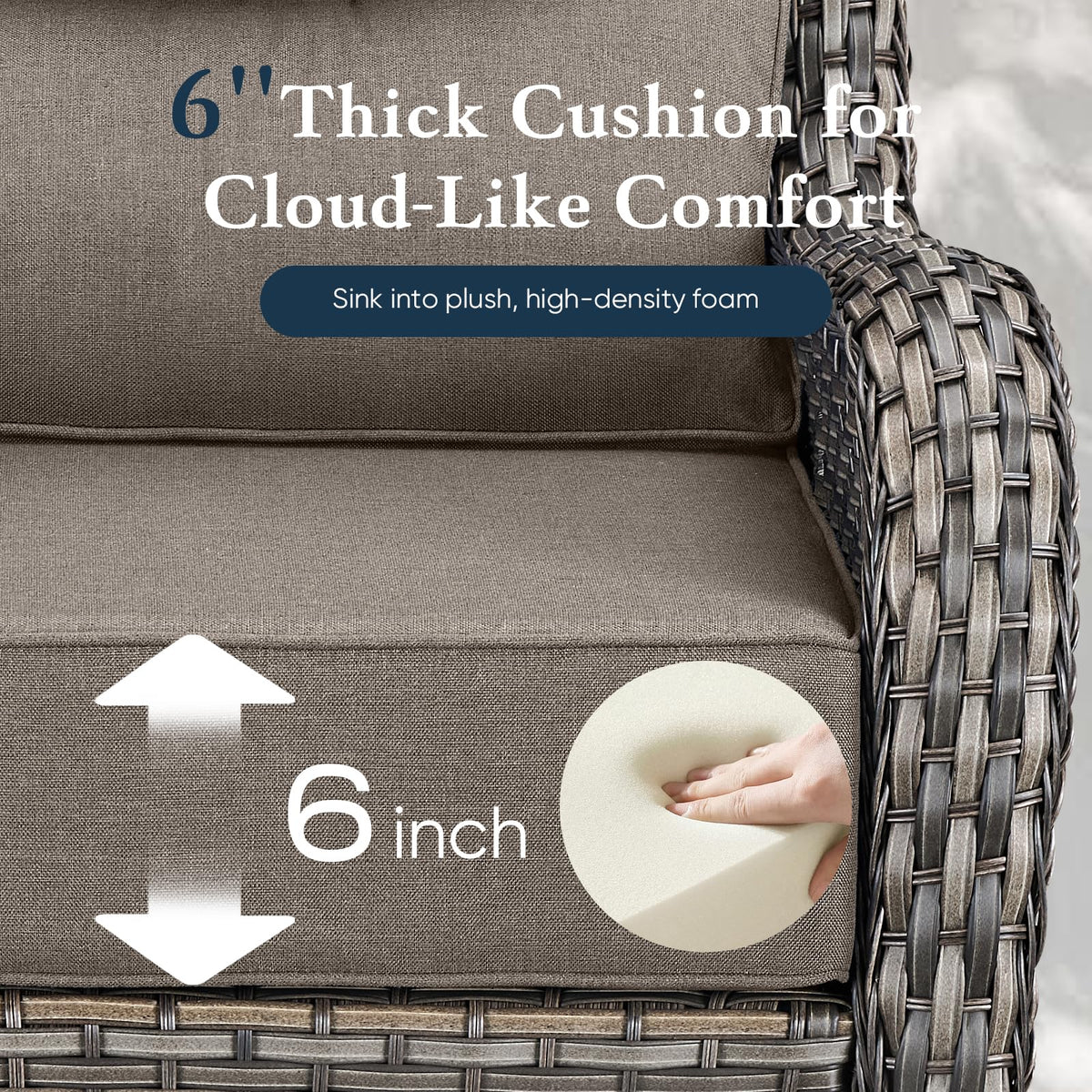 Luxury 6" Thick Cushioned 7 Pieces Patio Furniture Set with Fire Pit Table, Wicker Outdoor Conversation Set with High