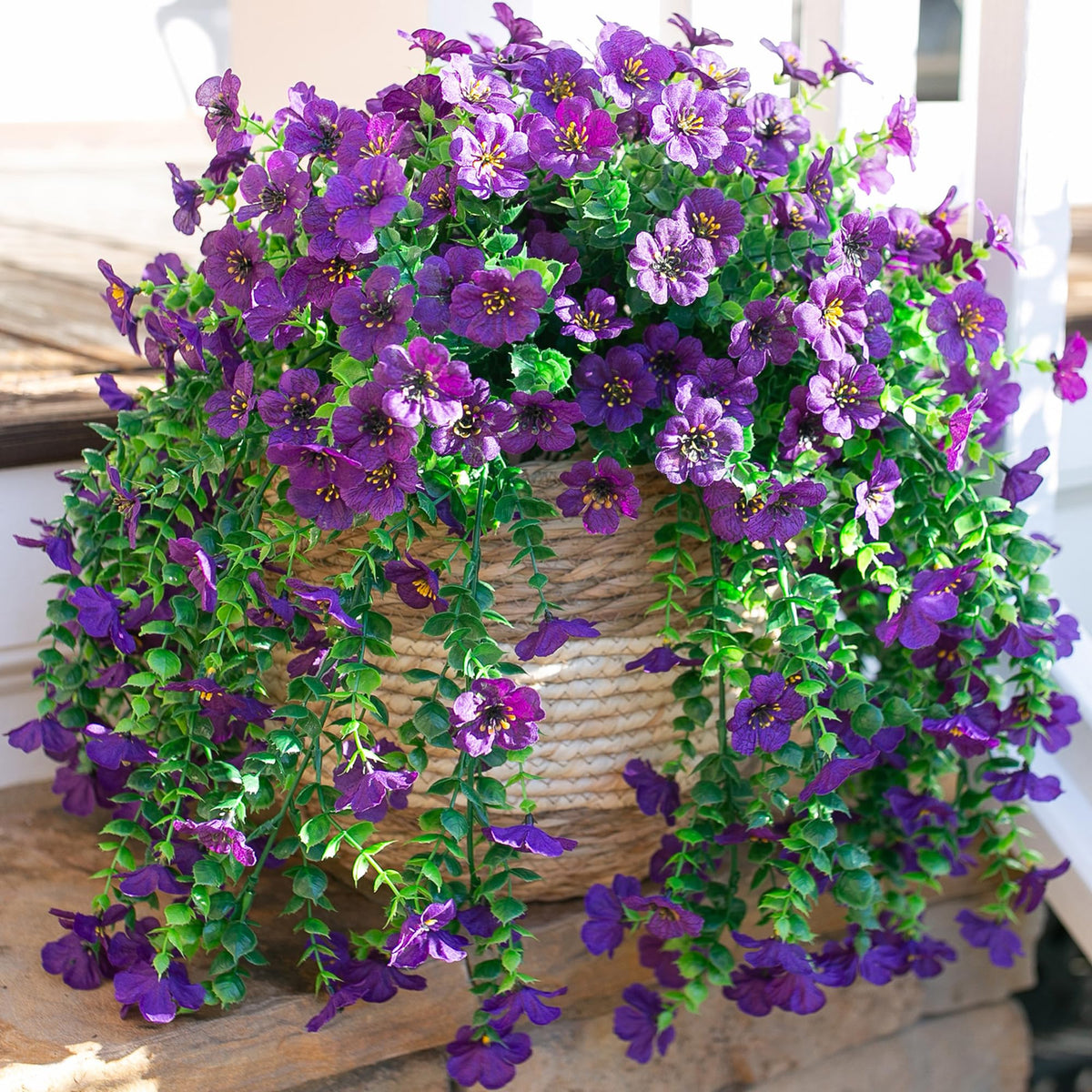 Artificial Flowers for Outdoors Garland Decoration, 2Pcs Dark Purple Fake Hanging Flowers, UV & Fading Resistant