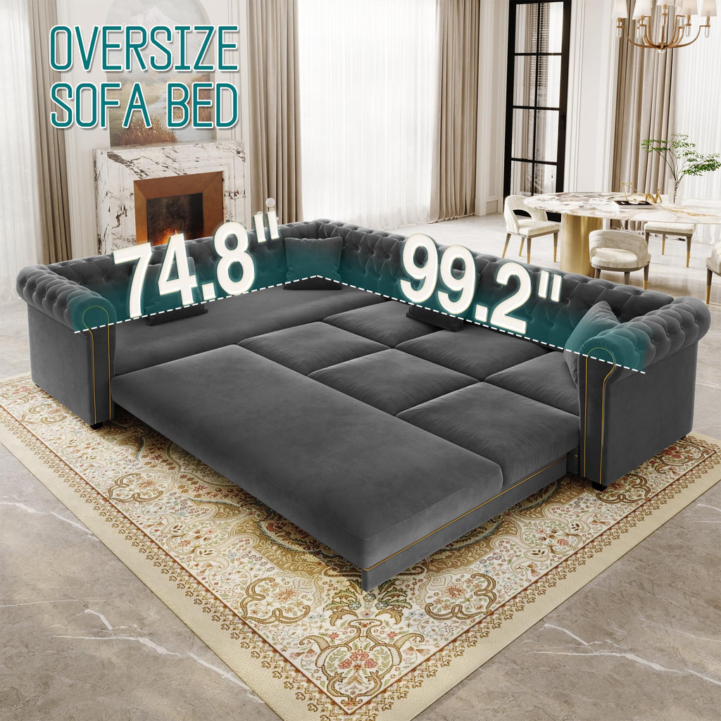 Sectional Sleeper Sofa, 115.3" L-Shaped Couch with Pull Out Couch, Gray