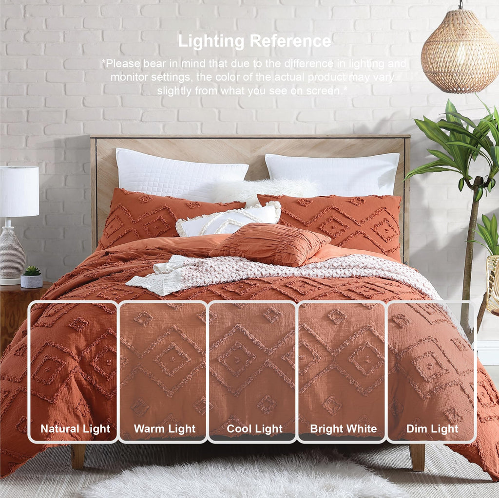 Rukai 100% Cotton Washed Clip Jacquard Gauze 5-Piece Bedding Comforter Set, All Season & Breathable, Oeko-TEX