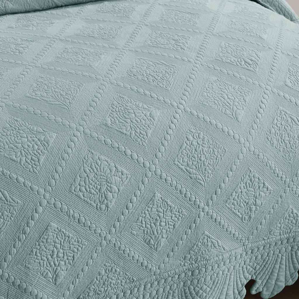3-Piece 100% Cotton Oversized Bedspread Lightweight Quilt Coverlet Embroidery Farmhouse Bedding Set (Tk Aqua Green