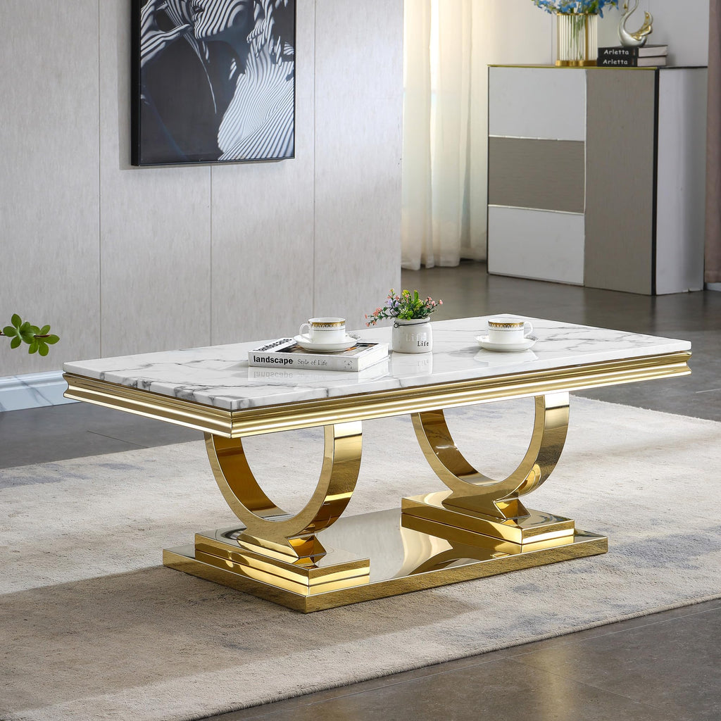 Modern 3 Piece Living Room Table Set, Includes 1 Coffee Table & 2 End Tables, Luxury Faux Marble Coffee End Table Set