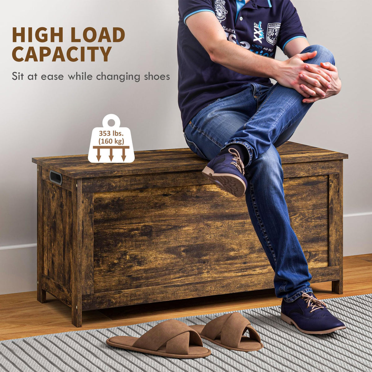 Storage Bench Cut-Out Handles 39.4" x 15.7" x 18.9" Rustic Brown