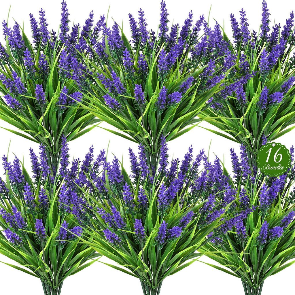16PCS Artificial Flowers for Outdoors, Fake Lavender Plant, Purple
