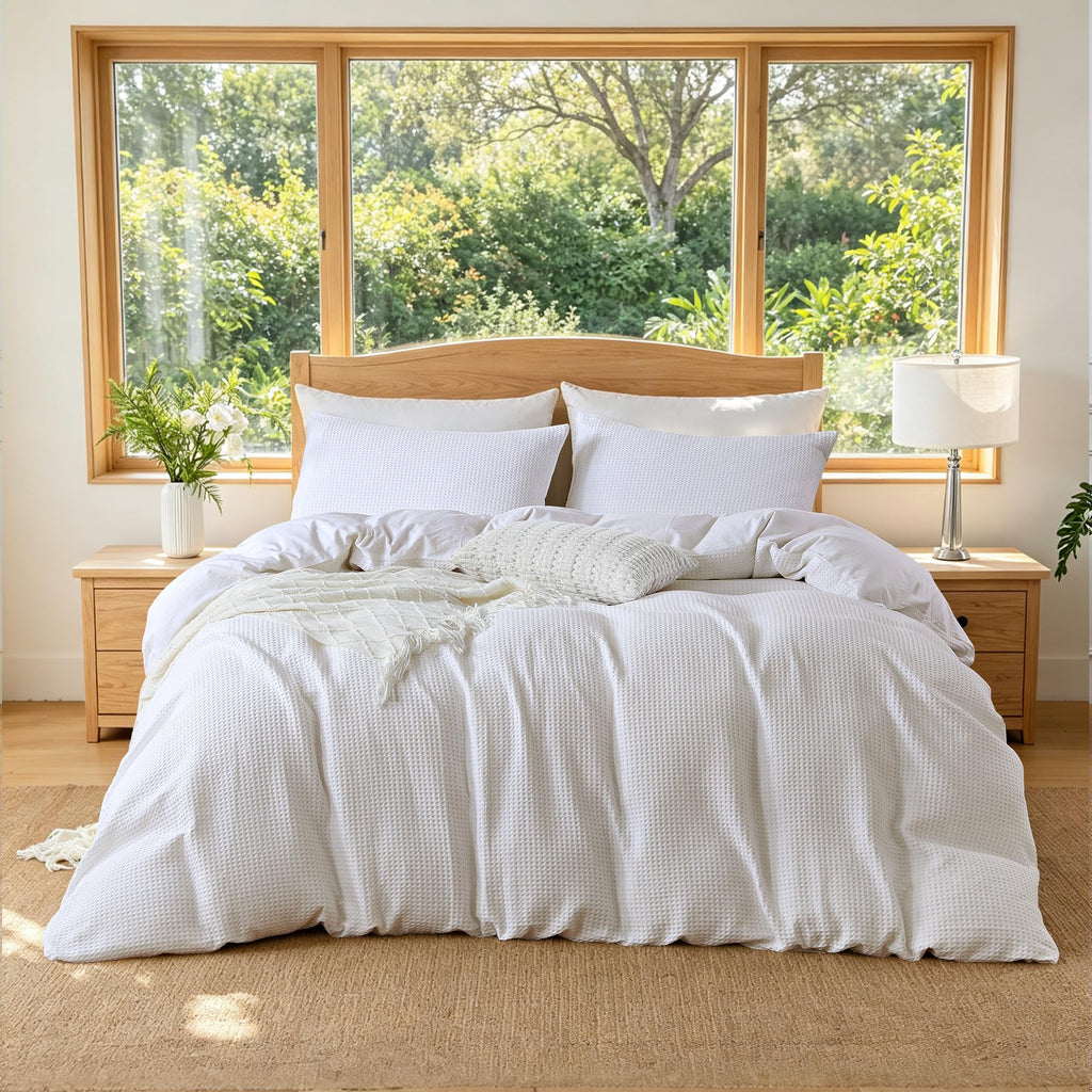 Cotton Duvet Cover - 100% Cotton Waffle Weave Duvet Cover Set