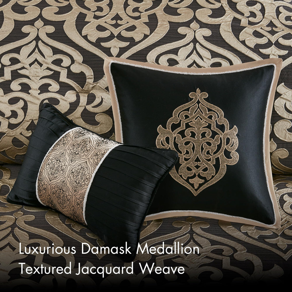 Damask Medallion Jacquard Comforter Set, 8PC King Bedding Set
