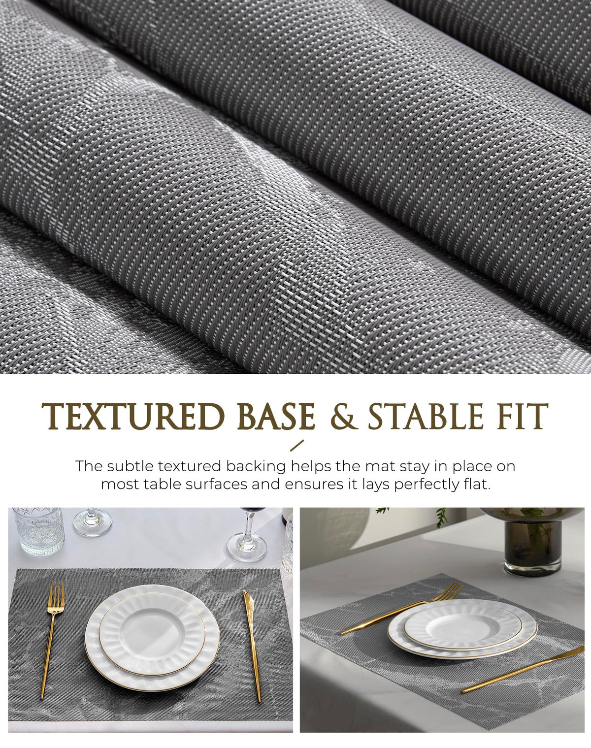 Woven Vinyl Placemats Set of 12,Gray Marble