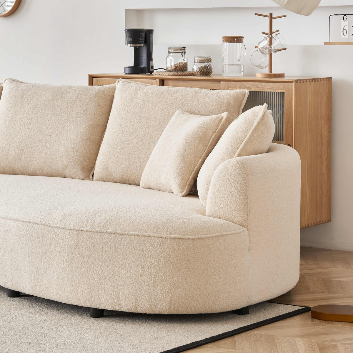 122.8" Curved Sofa, Modern Curved Couch Living Room Modular Sectional Sofa, Mid Century Upholstered Couch Sherpa