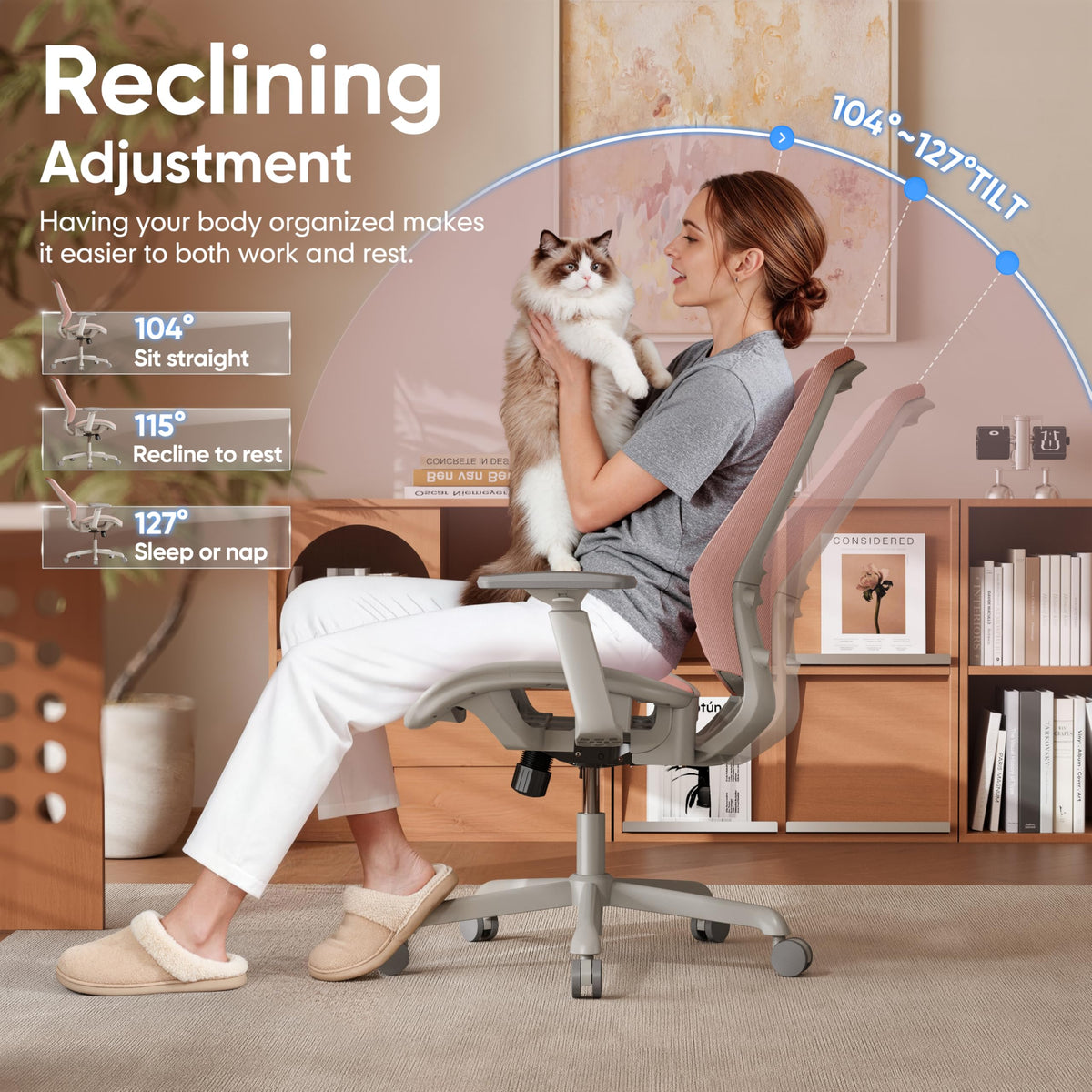 Ergonomic Mesh Office Chair — Blush Pink, Breathable Mesh Seat & Back