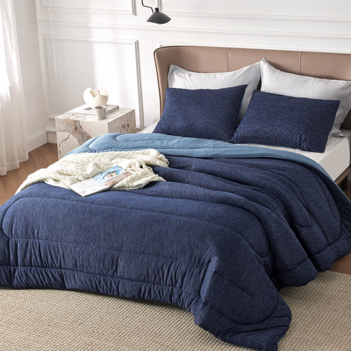 Comforter Set, All-Season & Cooling Bedding, Navy Blue