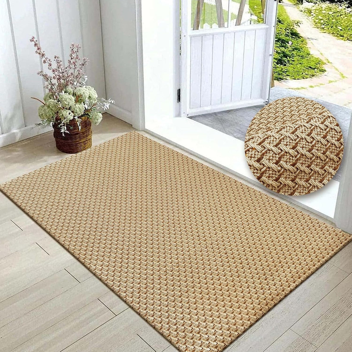 Braided Rug Faux Jute Entryway Rug Non-Slip Backing Machine Washable Natural Boho Stain-Resistant Area Rugs