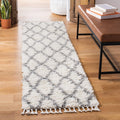 Moroccan Tassel Shag Collection Runner Rug - 2'2" x 8', Ivory & Light Grey, Boho, Non-Shedding & Easy Care, 1.5-inch