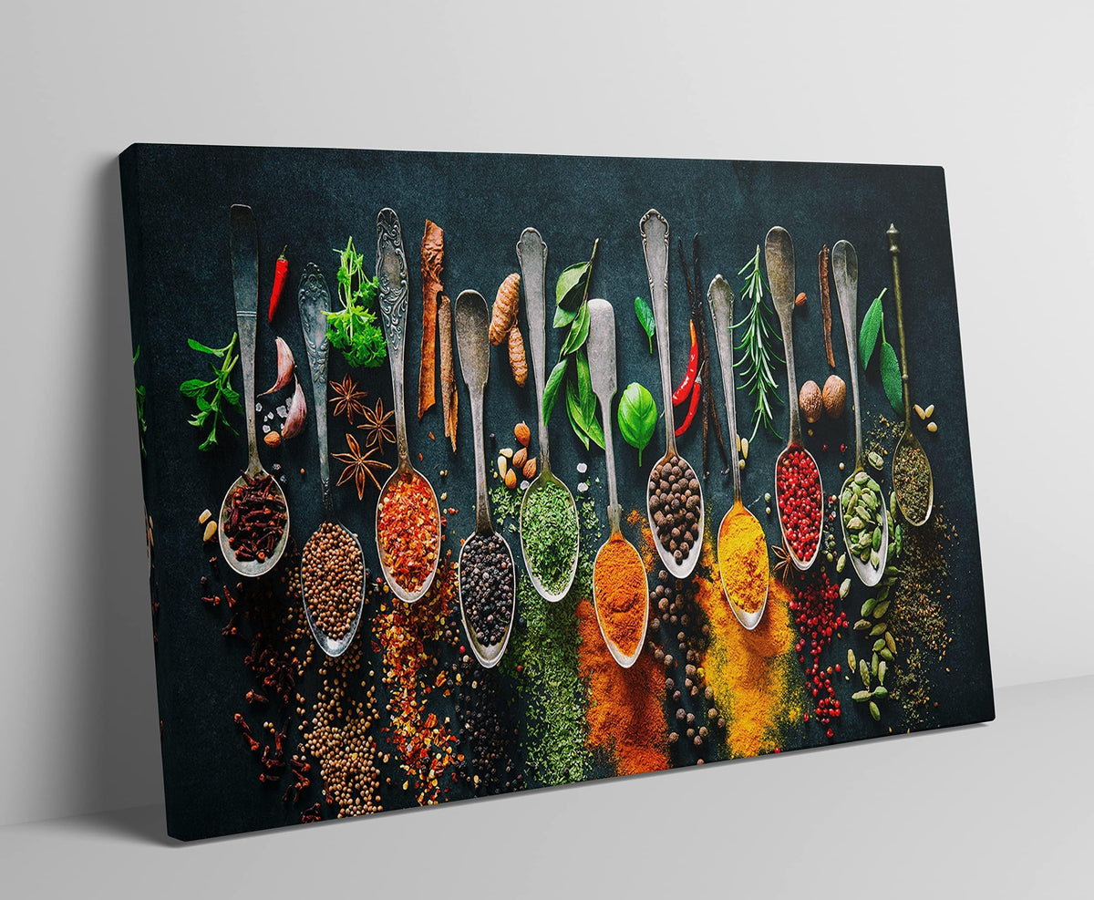 Spices Wall Decor Colorful Kitchen Canvas Wall Art Poster Prints Spices Herb Spoon Food Picture Artwork Room Kitchen