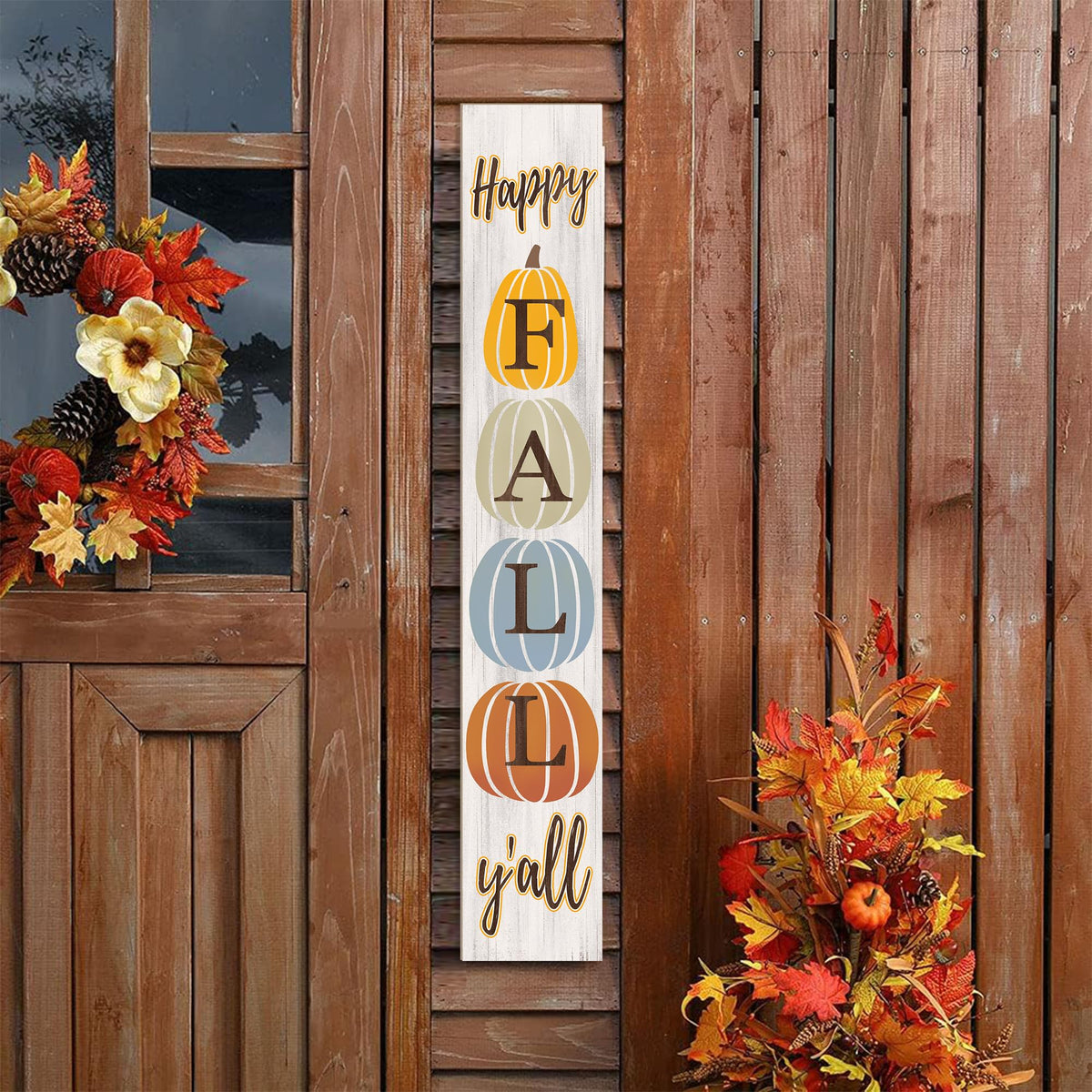 Happy Fall Y'all Porch Sign 47" Autumn Pumpkin Front Door Welcome Sign Vertical Standing Wooden Sign For Garden Home