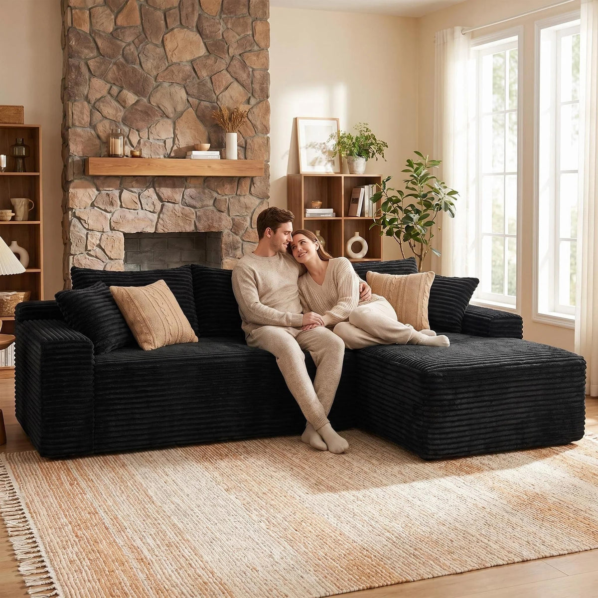 95" L-Shaped Cloud Sectional Couch, Right Facing Modular Compressed Boneless Sectional Sofa with Chaise Lounge, Plush