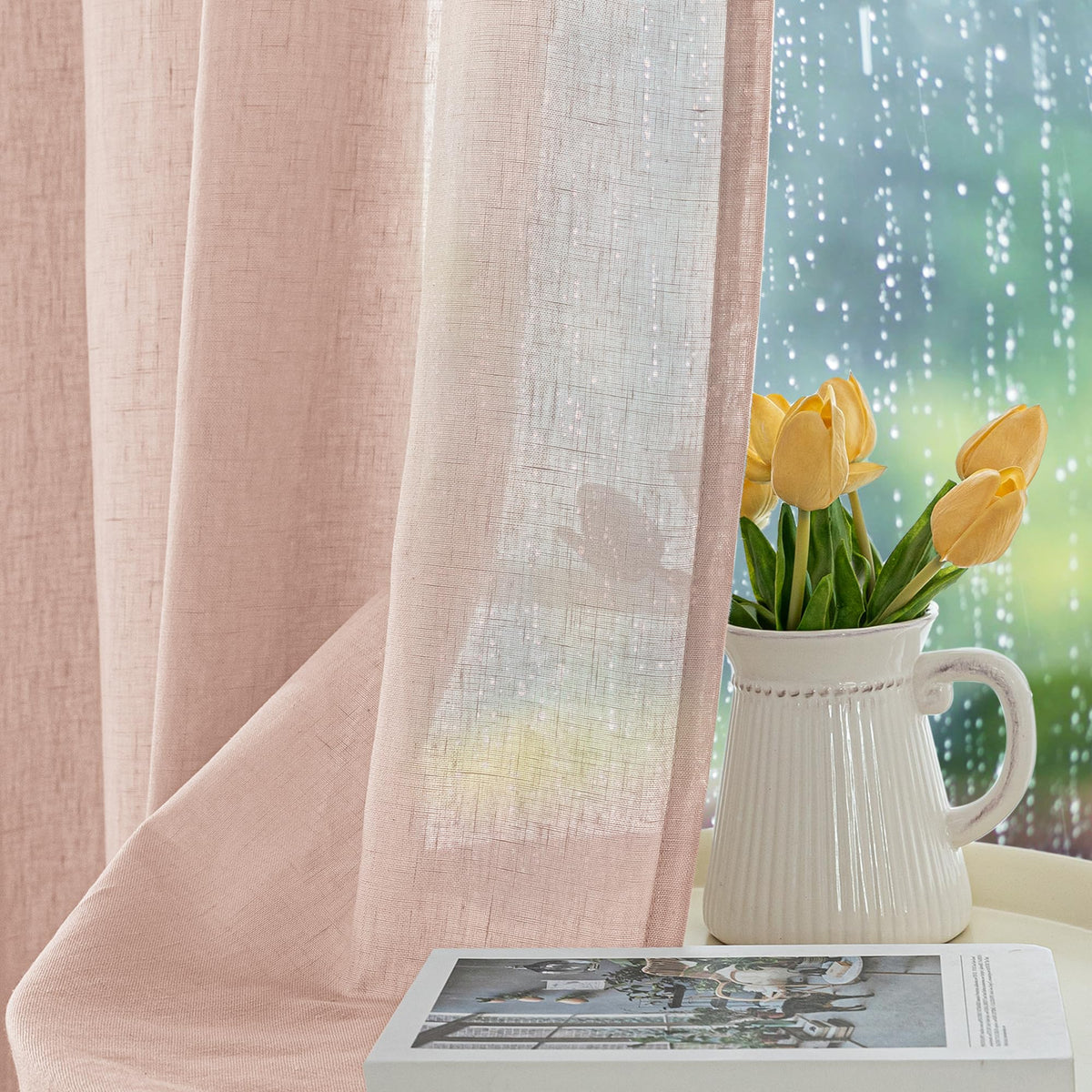 Semi Voile Sheer Outdoor Curtains 4 Pcs 110x95 In Blush