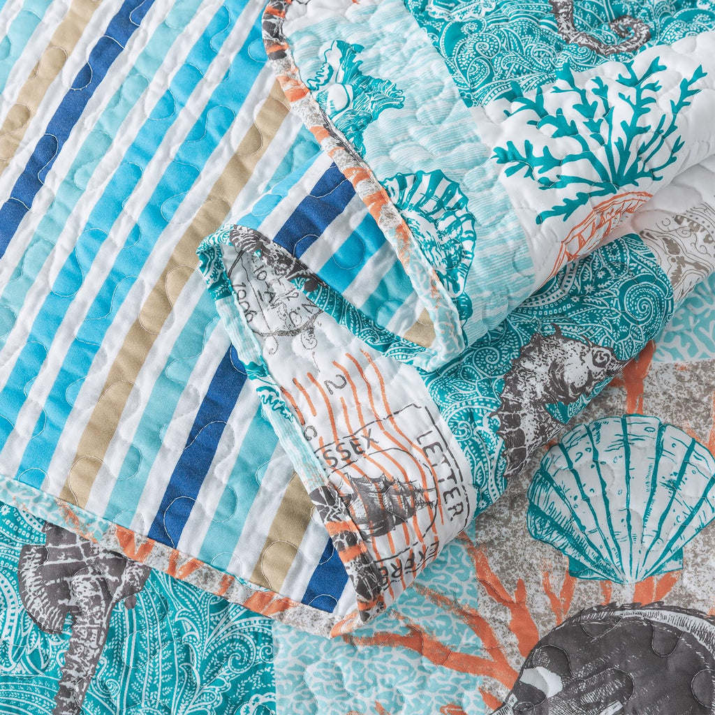 Coastal Quilt Summer Quilt, Ultra Soft & Lightweight Beach Quilt Bedding Set