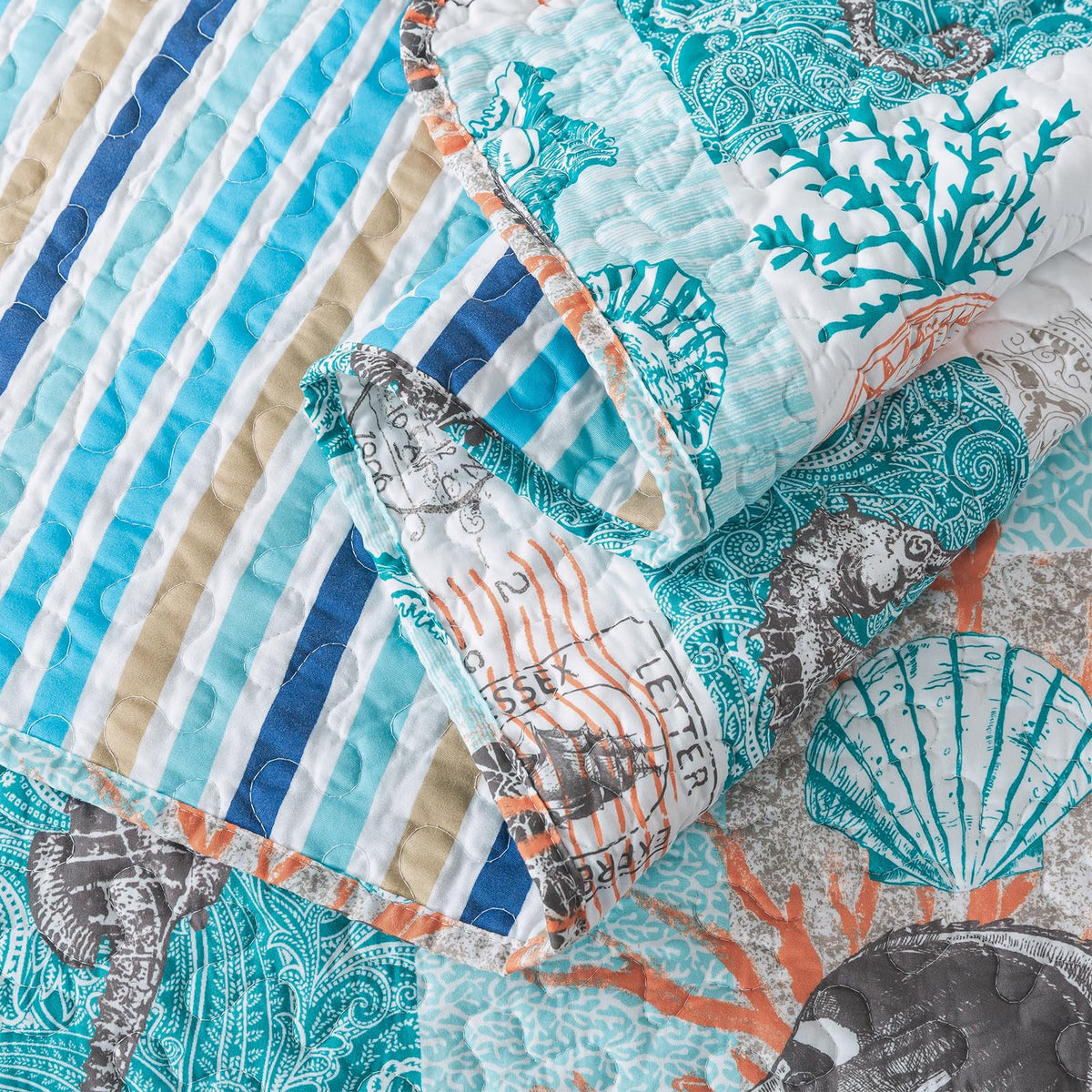 Coastal Quilt Summer Quilt, Ultra Soft & Lightweight Beach Quilt Bedding Set