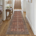 Brick Red Vintage Distressed Washable Runner Rug