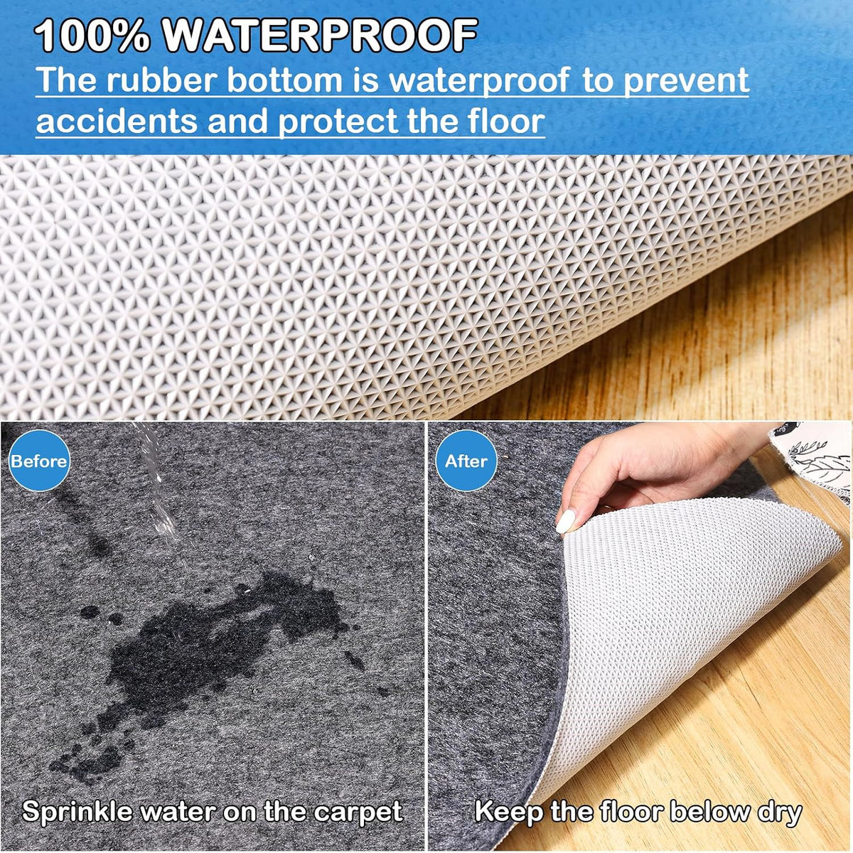 Non-Slip Rug Pads 5 x 7 ft, 100% Waterproof Extra Large Area Rugs Non Skid Rug Pad for All Floors and Finishes