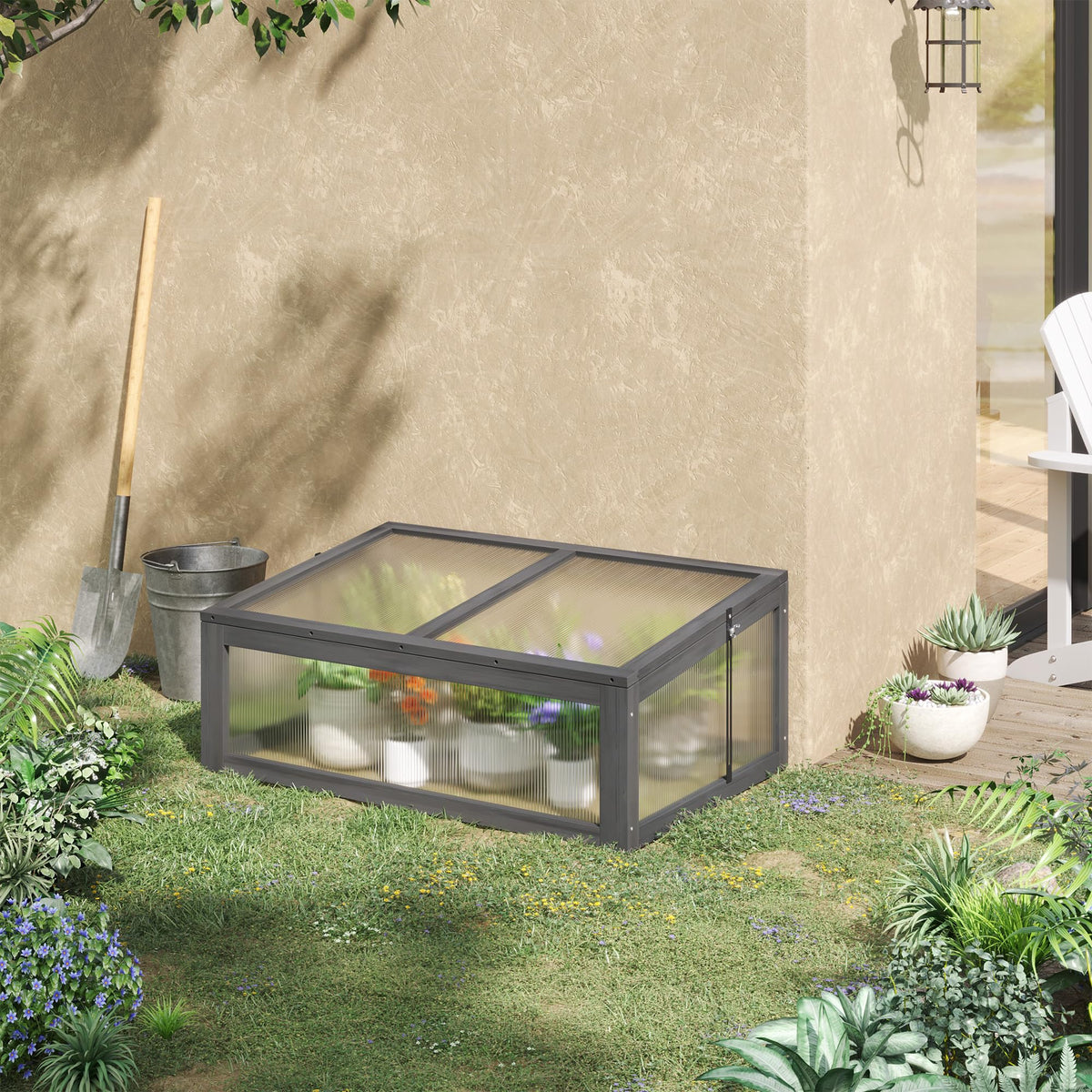Wooden Cold Frame Mini Greenhouse 39" x 26" x 16" Gray