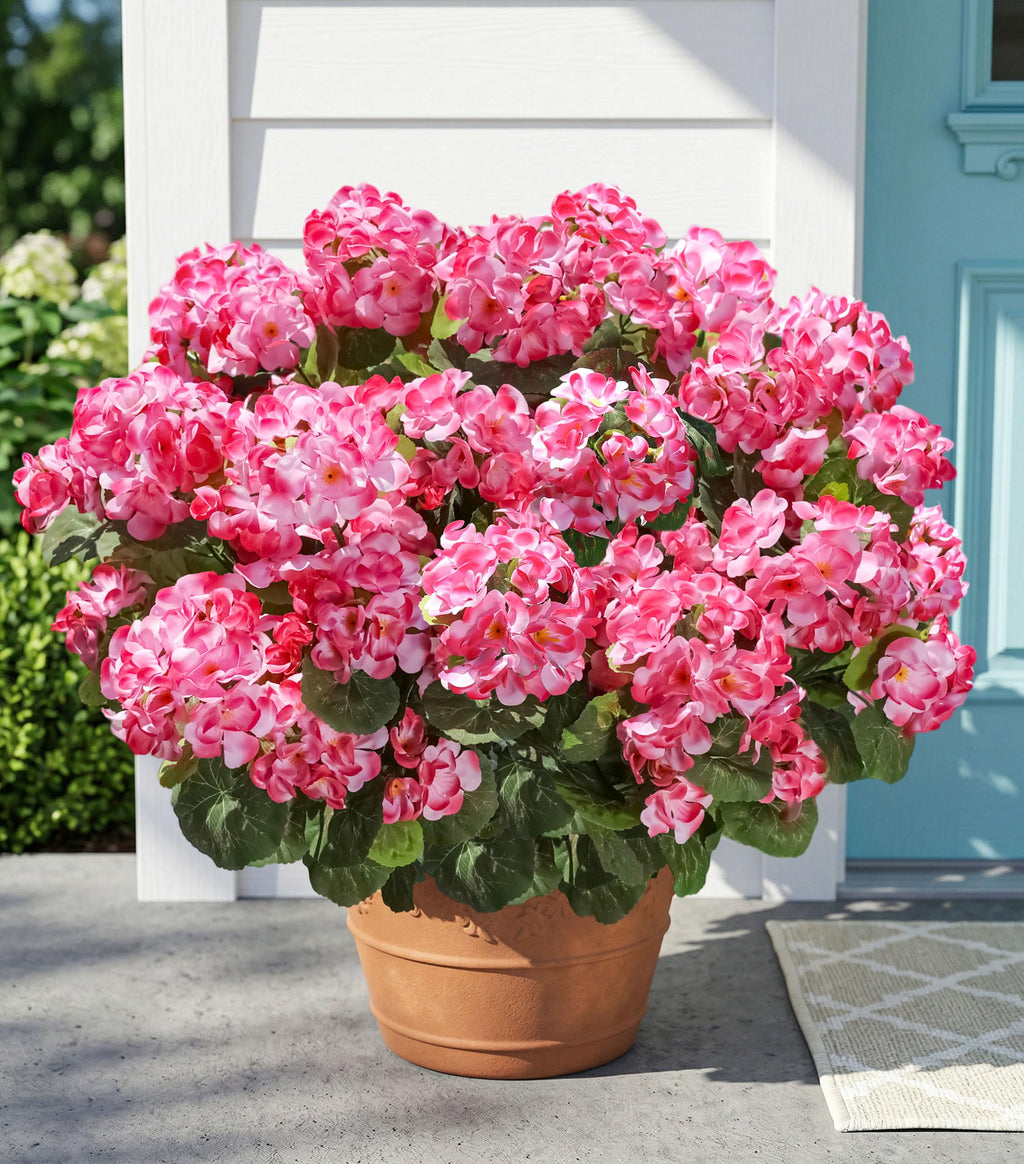Fake Geraniums Artificial Flowers for Outdoors Outside, 6 Bundles Pink Silk Geraniums Fake Flowers Plants UV