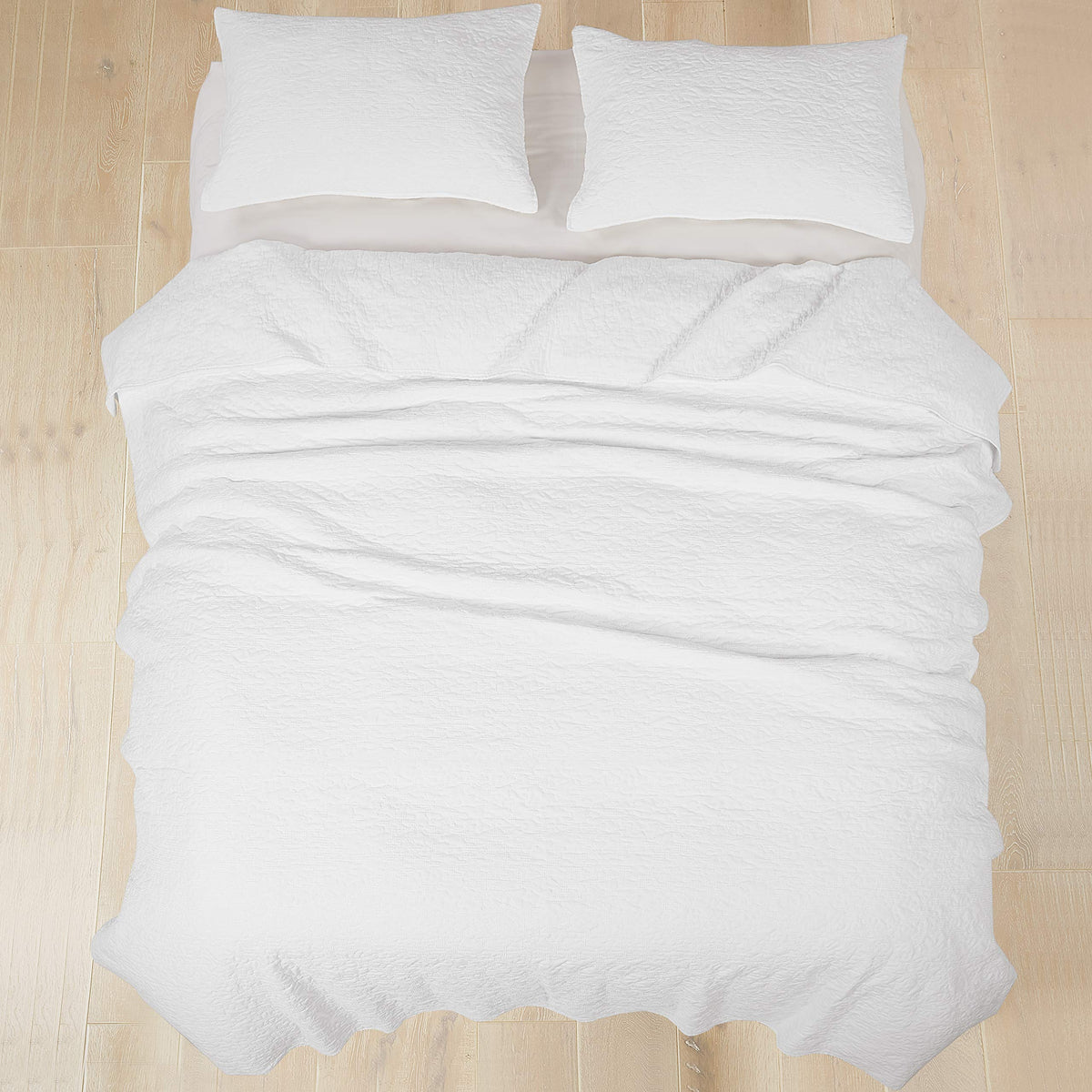 By - Emory Quilt Set -King Quilt + Two King Pillow Shams - Microfiber Waffle Jacquard - Scroll Leaf - White - Quilt