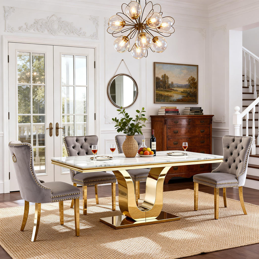 Faux Marble Dining Table Set for 4, Luxury Kitchen Table Chairs Set of 4