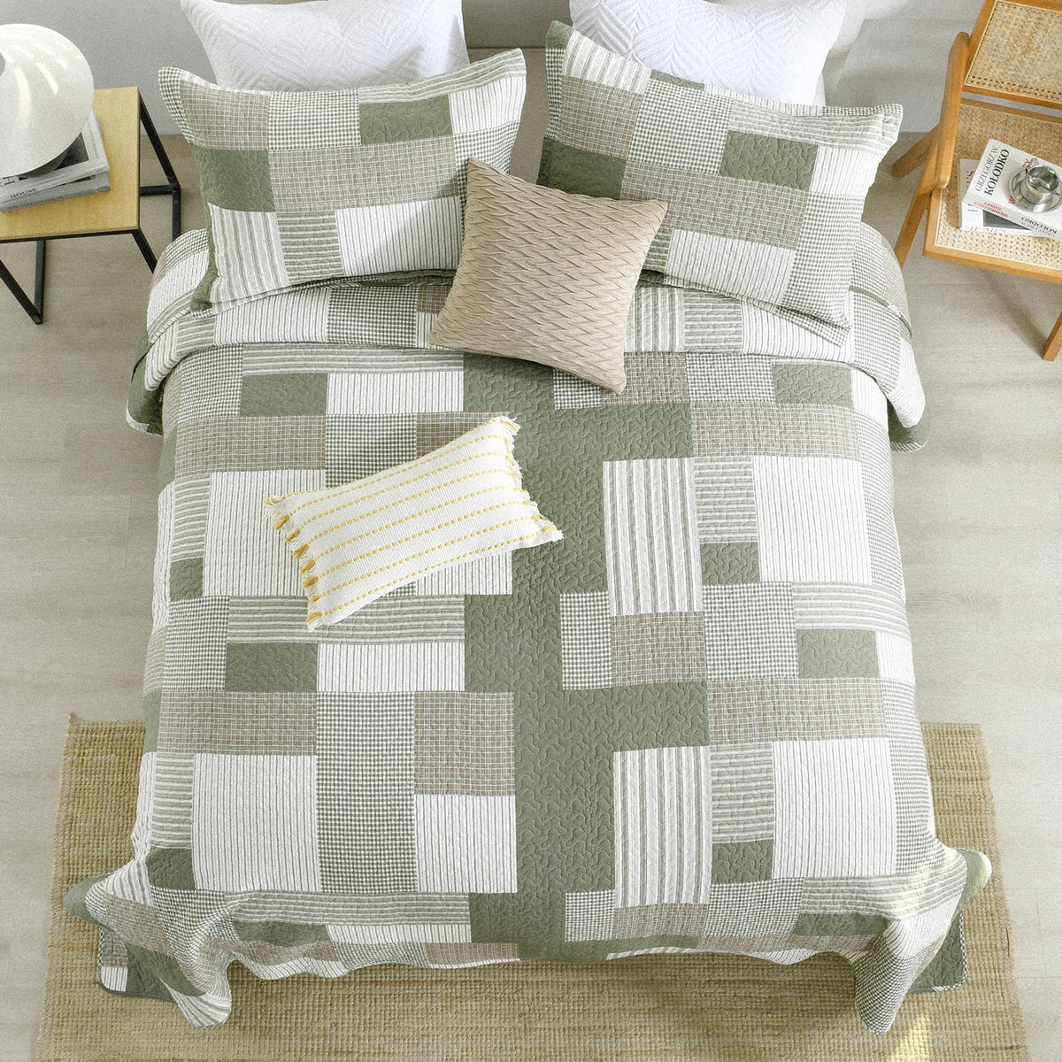 Quilt Set - 100% Cotton Farmhouse Reversible Plaid Bedding