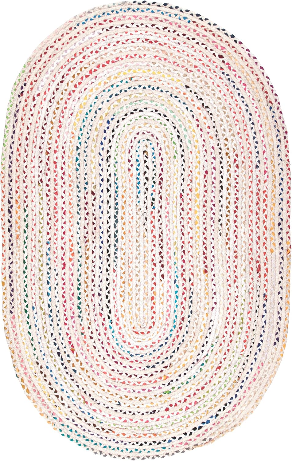 Tammara Ivory/Multicolor, 3' x 5' Oval, Hand Braided, Bohemian, Cotton, Soft and Cozy, High Traffic, Stain Resistant