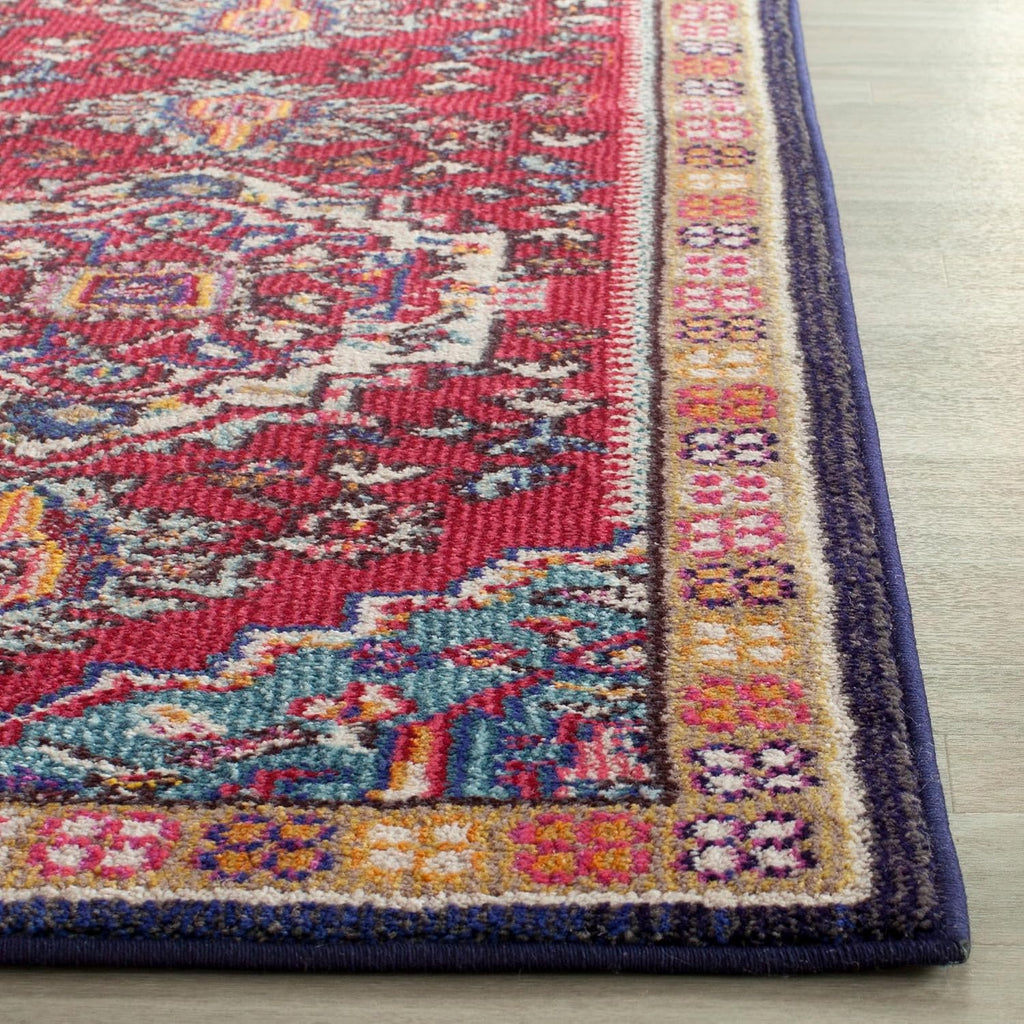 Monaco Collection Area Rug, Red & Turquoise, Boho Oriental Medallion Design, Non-Shedding & Easy Care