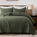 Quilt Set Channel Pick Stitch Striped Green Coverlet