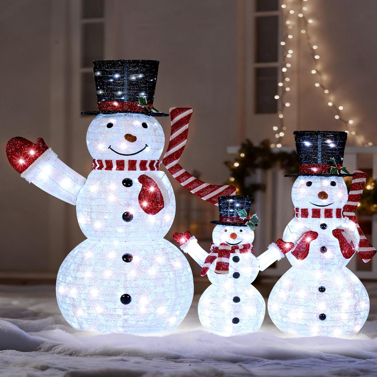 3 Pcs 3D Christmas Collapsible Snowman Yard Light 270 Pre-Lit LED Cool White Lights for Indoor Outdoor Garden Holiday