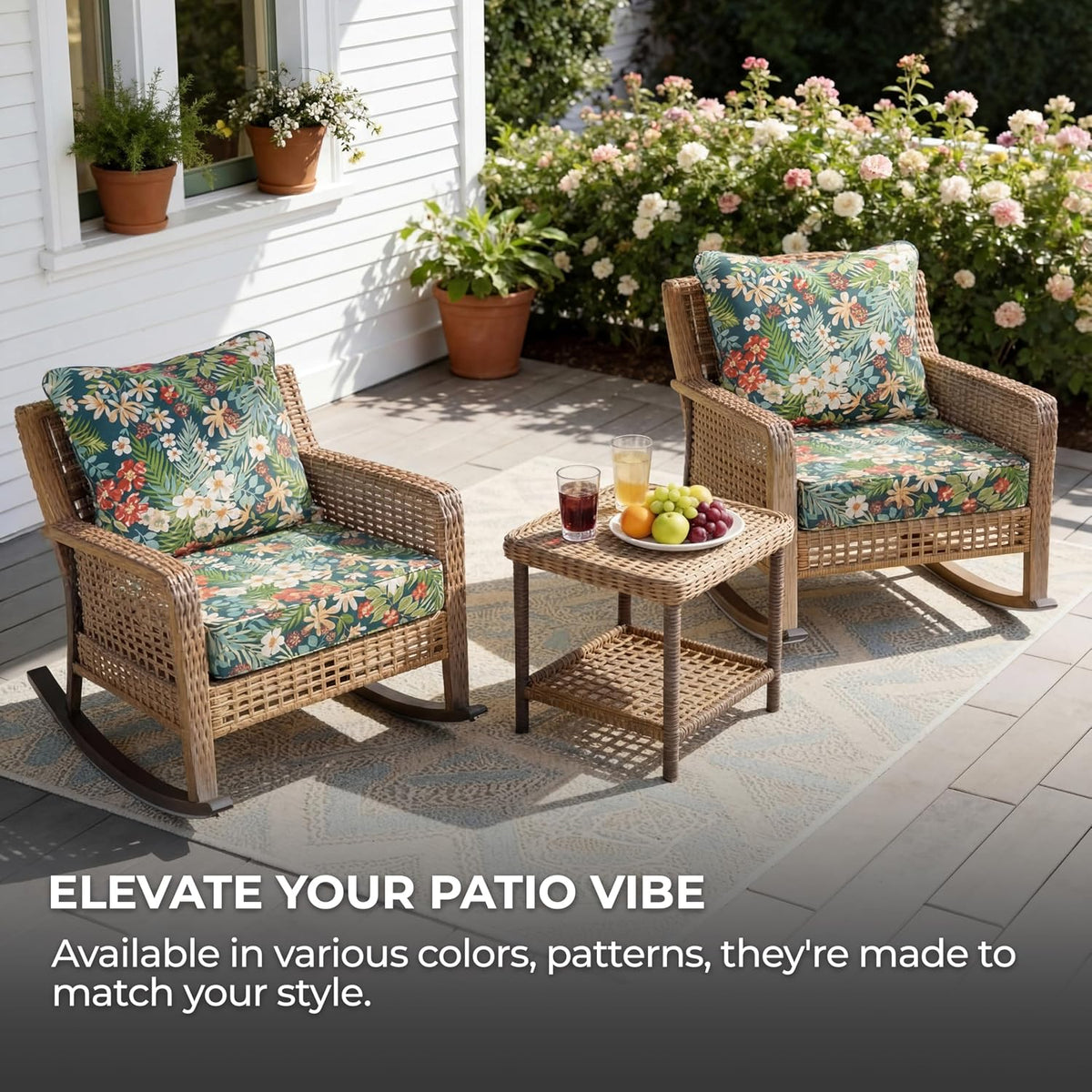Outdoor Chairs Cushions with Back, Zippered Patio Back&Seat Cushion, 24" x 24" Waterproof Deep Seat Cushions