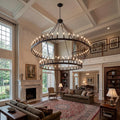 80-Inch Wagon-Wheel Chandelier, Oversized Ring Light for Great Rooms and Lobbies