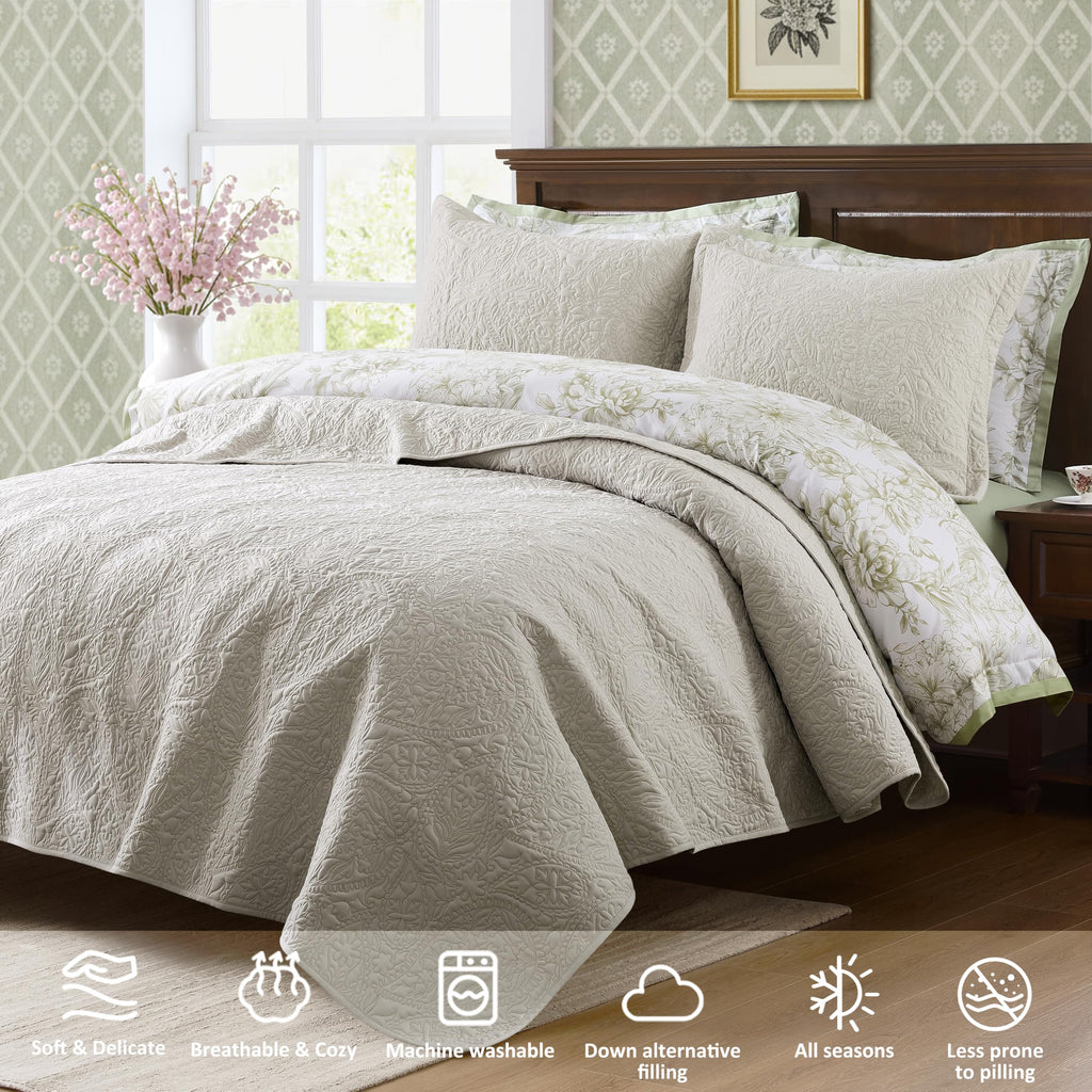 Paisley Quilt Set Queen Size, Light Beige Matelasse Lightweight Bedspread, Soft Farmhouse Rustic Coverlet, Spring