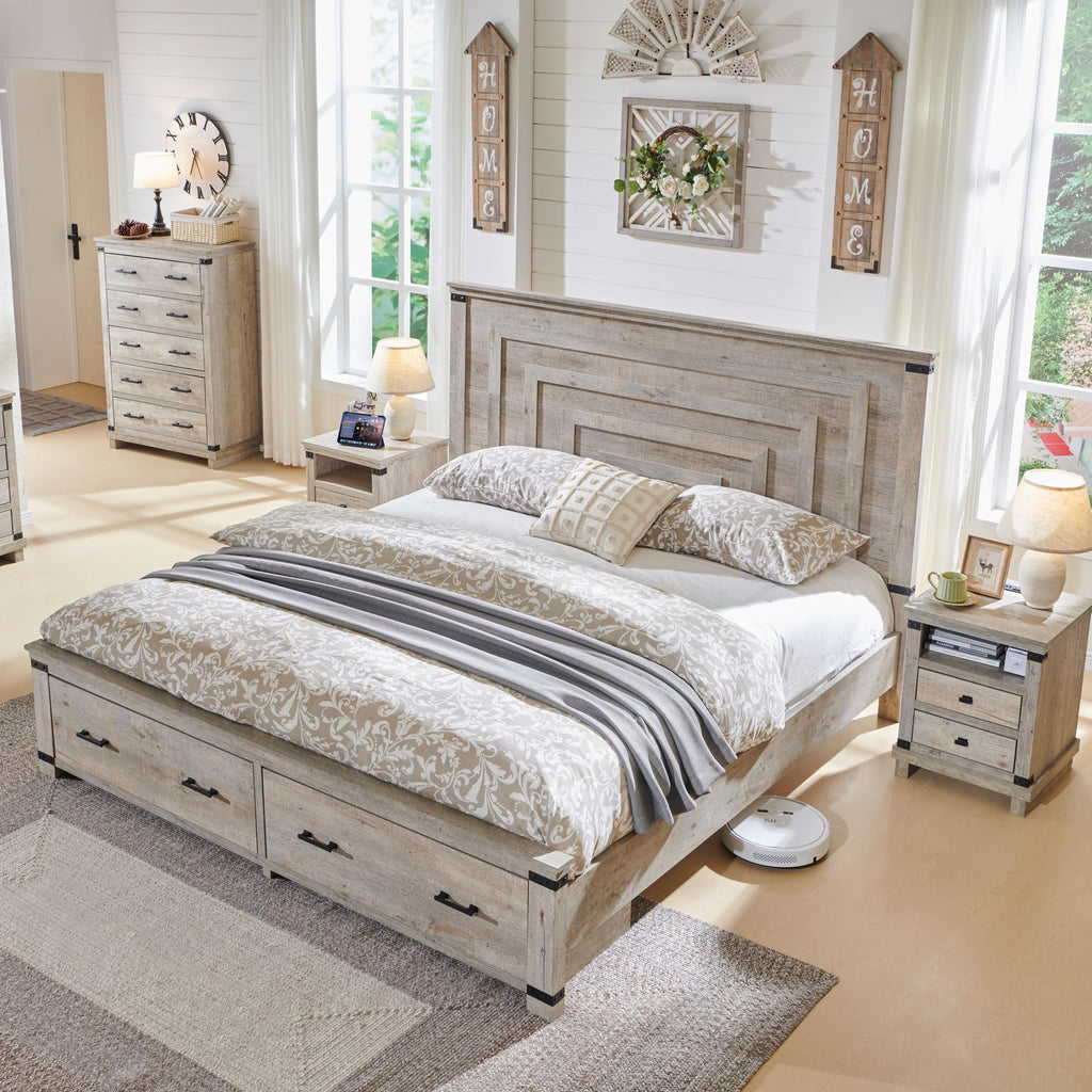 54" Tall Farmhouse Bed Frame, Light Rustic Oak