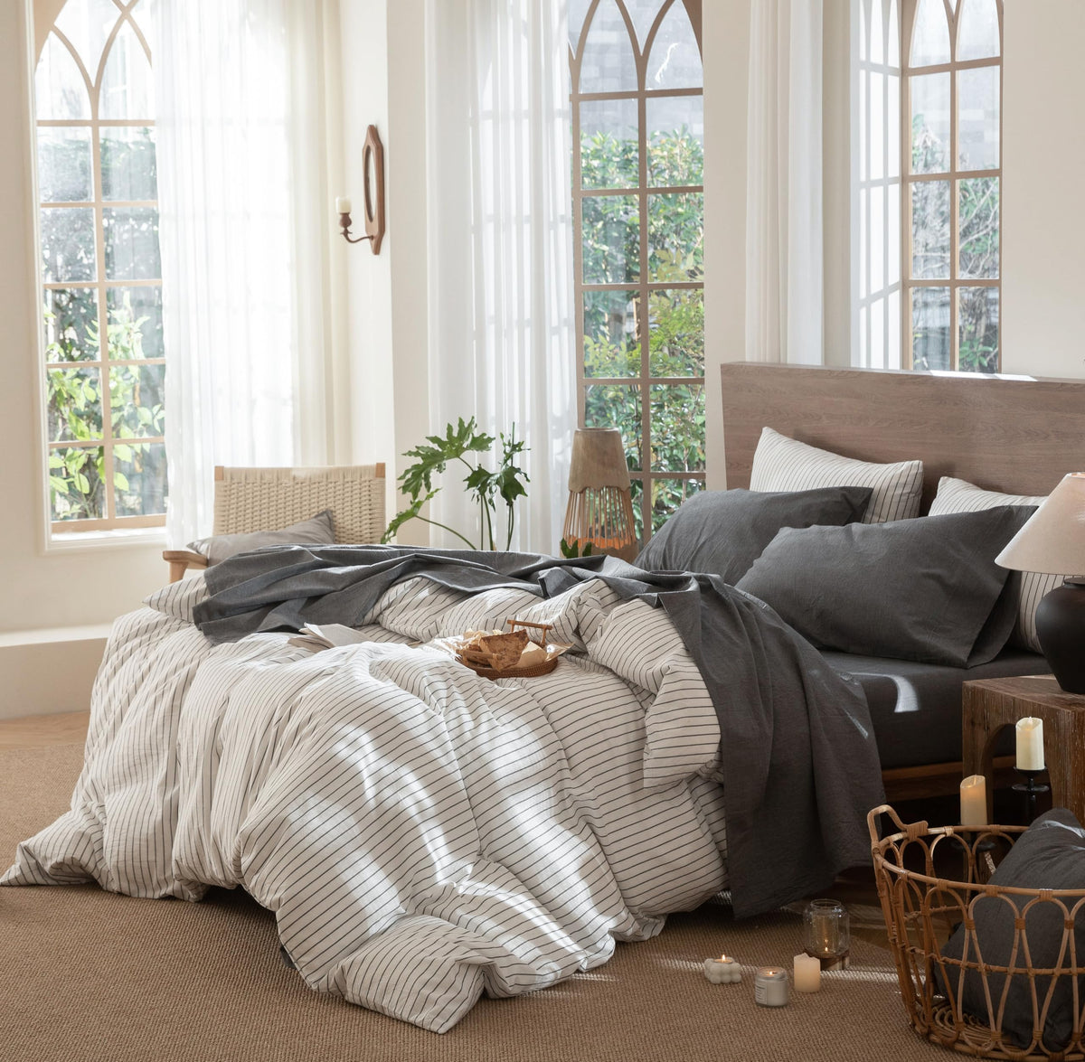 Sheet Set 100% Washed Cotton Linen-Like Extra Deep Pocket