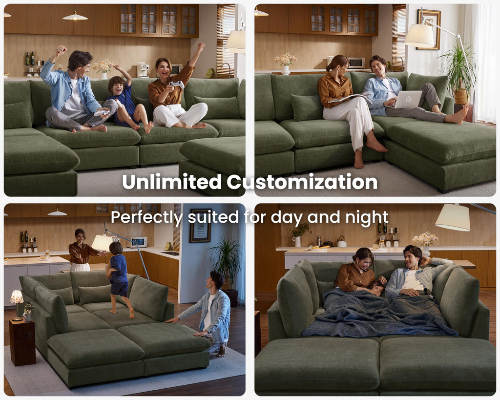 115" Oversize Chenille Modular Sectional Sofa Couches, Green