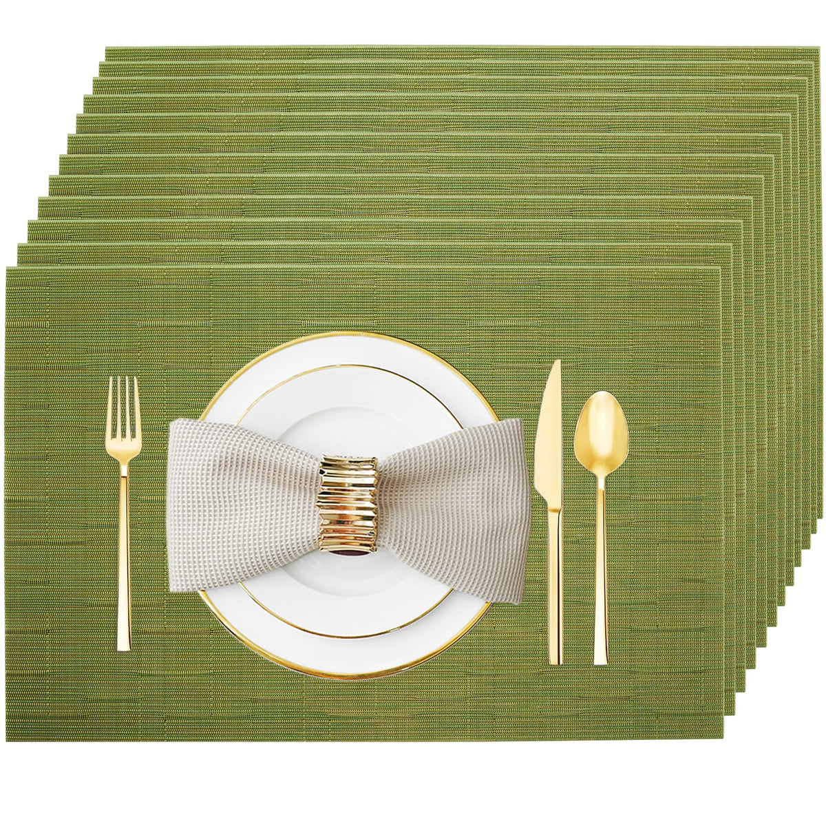 Green Vinyl Placemats Set of 12, Heat Resistant Table Placemats