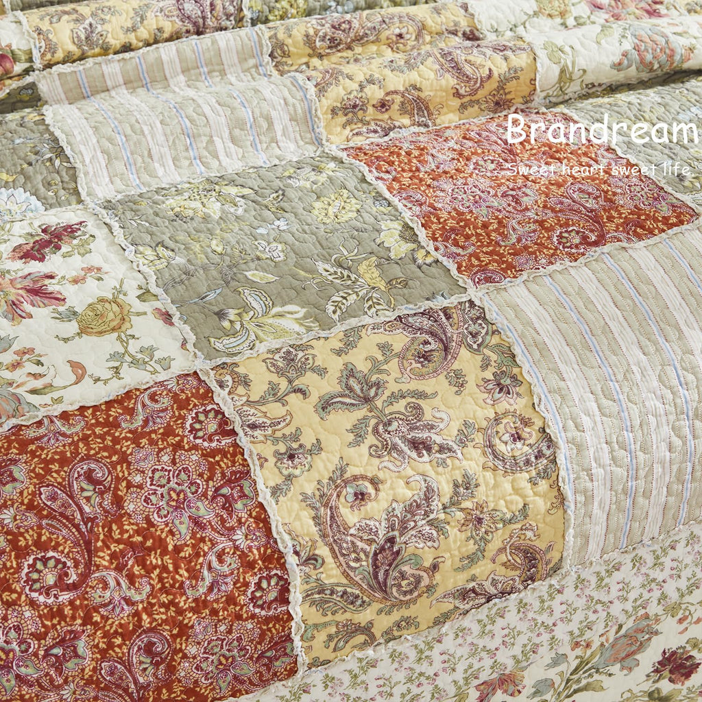 Quilt Set Cotton Farmhouse Patchwork Quilts American Country Quilted Comforter Set 3-Piece