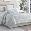 7 Piece Comforter Set, Dusty Green, Elegant Jacquard with Patchwork, Stylish and Cozy Bedding Collection
