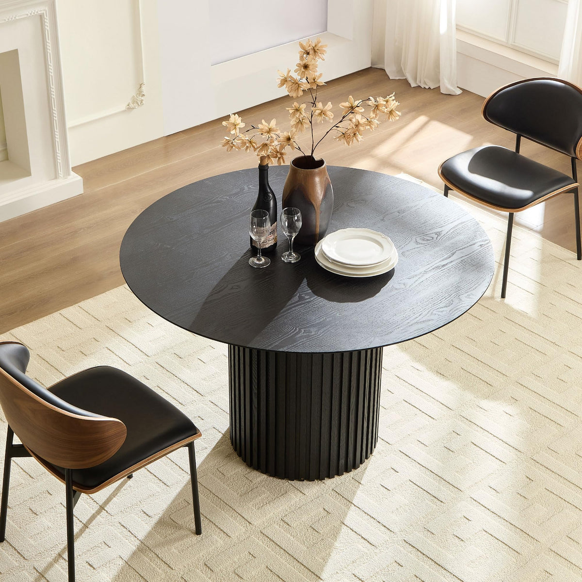 Inspired Saarinen Style 46 inch Round Dining Table Black, Mid Century Modern MDF Top Pedestal Base Kitchen Table Seats 4 for Dining Kitchen