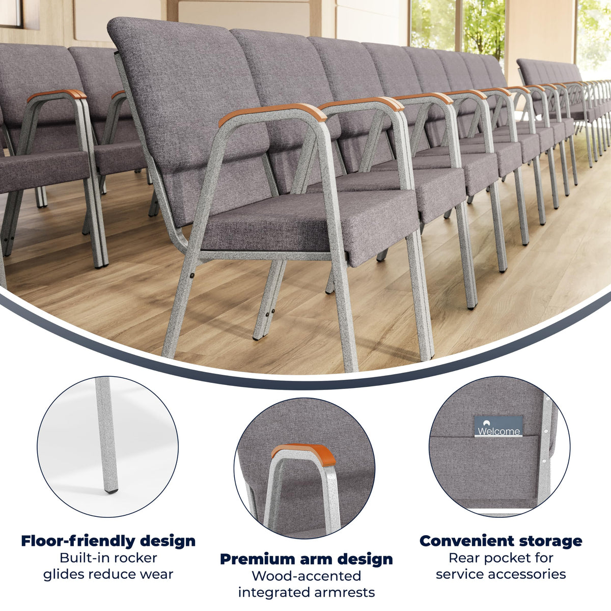 Hercules 21 in Wide Stackable Church Chair, Gray